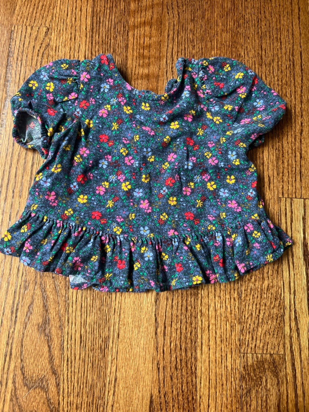 Girls Floral Peplum Top - Navy with Multicolor Flowers